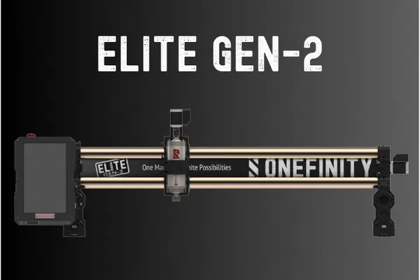 A Onefinity Elite Series Gen 2 CNC router with ball-screw covers.