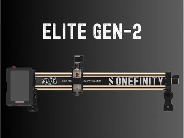 A Onefinity Elite Series Gen 2 CNC router with ball-screw covers.