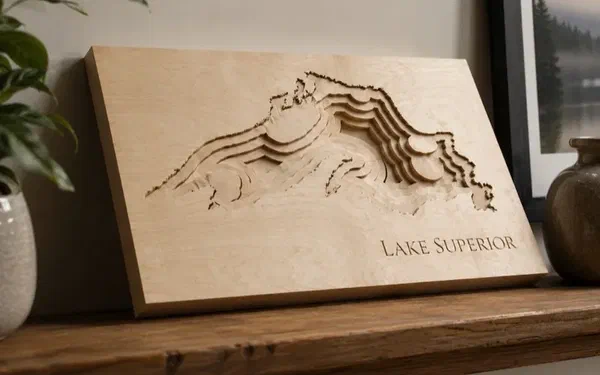 A carved lake depth map with stepped contours