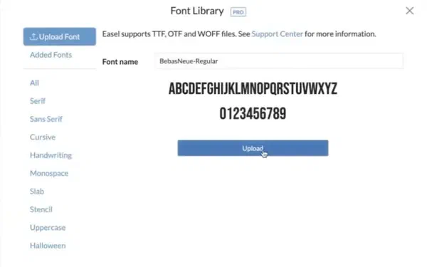 Uploading a custom font into Easel